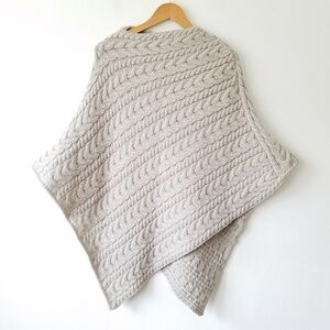 Ply The Waters Guideboat Co. 100% Virgin Wool  Ireland Cable Knit Poncho Sweater